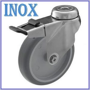   XBOS-TPAHS 125S-FE /  INOX, hátfuratos, forgó-fékes, szintetikus szürke gumi műa.felni siklócsapágy 80 Kg