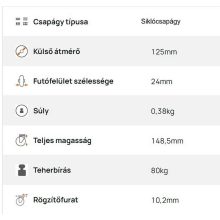 XBOS-TPAHS 125S-FE /  INOX, hátfuratos, forgó-fékes, szintetikus szürke gumi műa.felni siklócsapágy 80 Kg