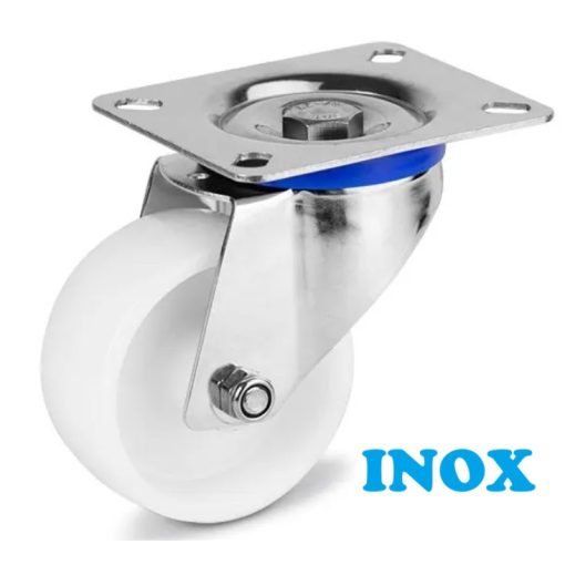 XTLS-PA 080S-FO / INOX talpas forgó villa, poliamid kerék, siklócsapágy, 150 Kg