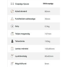 XTLS-PA 080S-FO / INOX talpas forgó villa, poliamid kerék, siklócsapágy, 150 Kg