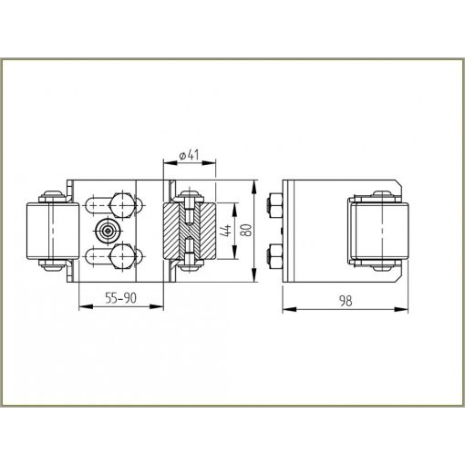 tolókapu felsőmegvezető-ütköző, állítható, műanyag görgővel -b55-90 / TKFVKG-55-90-2 görgős / 