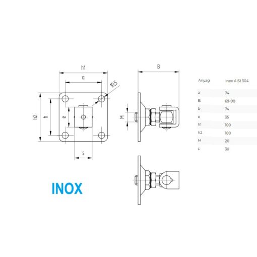 AFTX M20- INOX állítható talpas forgáspont kapuhoz  M20
