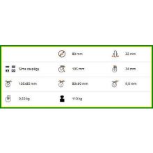 talpas forgó villás poliamid (műanyag) kerék, siklócsapágy, 110 Kg -  TLS-PPA 080S-FO 