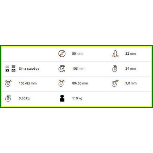 talpas forgó villás poliamid (műanyag) kerék, siklócsapágy, 110 Kg -  TLS-PPA 080S-FO 