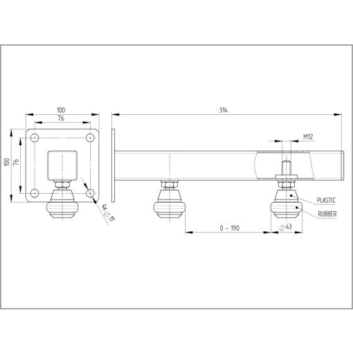 tolókapu állítható felső vezető konzol,talpas, hosszú, L=314mm / TKFVK-TH 2 GÖRGŐS