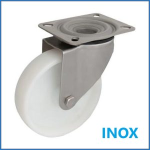   XTLS-POB 100S-FO / INOX talpas forgó villa, poliamid kerék, siklócsapágy, 200 Kg