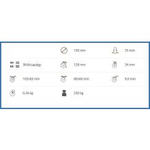 XTLS-POB 100S-FO / INOX talpas forgó villa, poliamid kerék, siklócsapágy, 200 Kg