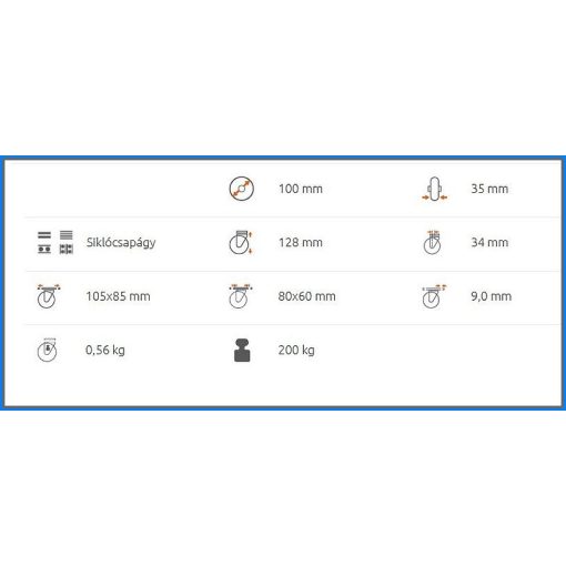 XTLS-POB 100S-FO / INOX talpas forgó villa, poliamid kerék, siklócsapágy, 200 Kg