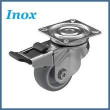 XBTL-TPATS 075S-FE – Talpas forgó-fékes villa, INOX, szürkegumi, nyommentes, siklócsapágy, 60 Kg//25