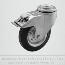 OLS-FEGU 160R-FE / hátfuratos forgó-FÉKES iapri kerék, feketegumi, fémfelni tűgörgő