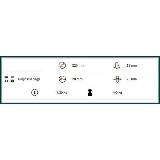 PNE 220/20G / alapkerék,  levegős, fémfelni, golyóscsapágy, d=20 mm