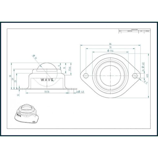 GG-KUA-30-A / Golyósgörgő, TALPAS, préselt acéllemez házban, rögzítő furattal, acélgolyóval