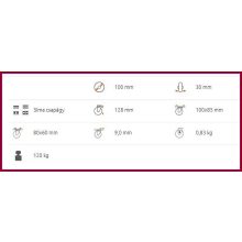 TLSH-TRRHT 100S / Hőálló kerék, GUMI futófelület, talpas, fix villa    -40C°/+260 C° 120 Kg