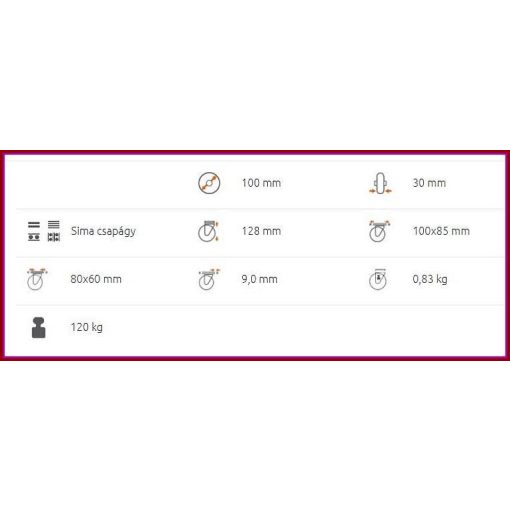 TLSH-TRRHT 100S / Hőálló kerék, GUMI futófelület, talpas, fix villa    -40C°/+260 C° 120 Kg