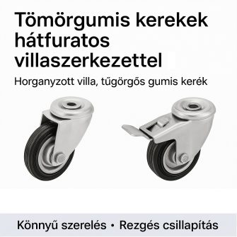 Tömörgumis kerekek hátfuratos villaszerkezettel <br /> stabil, ipari megoldás